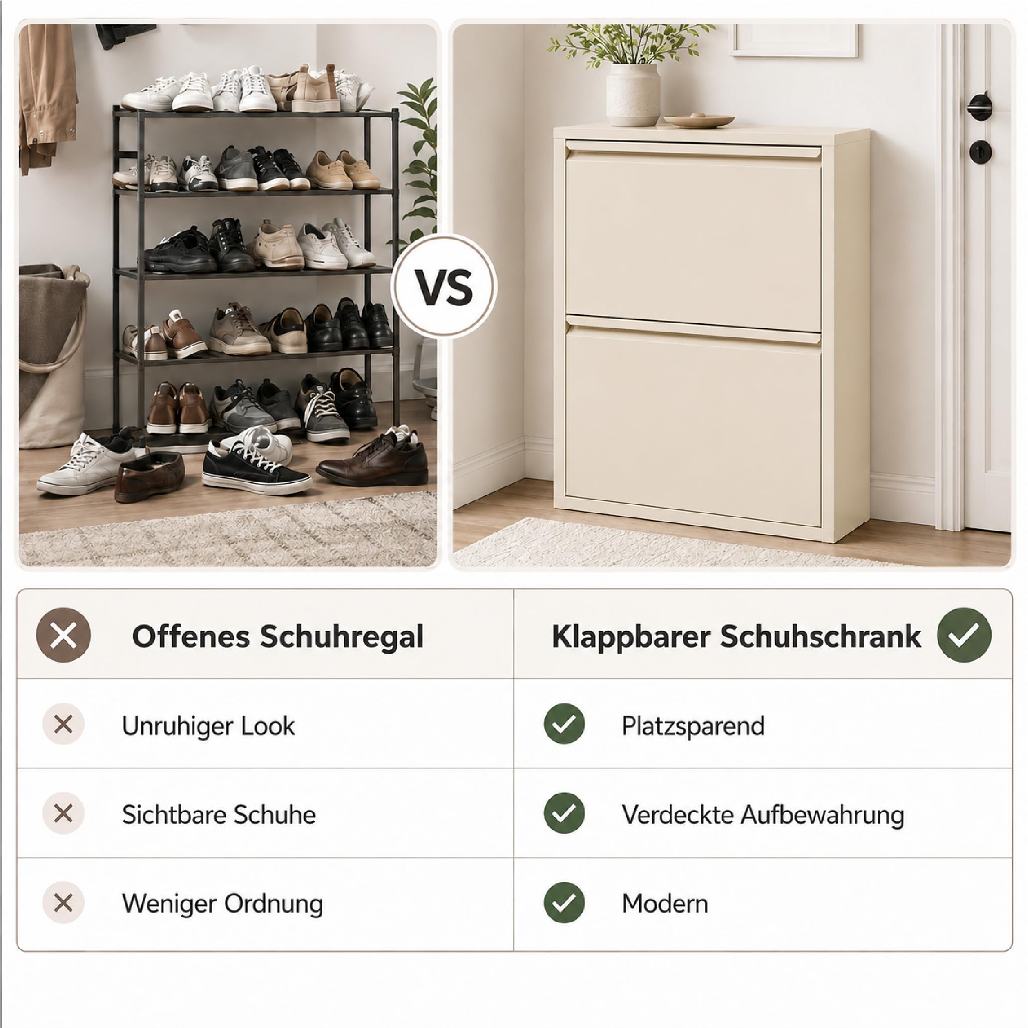 Schuhschrank Schmal, Metall Schuhkipper mit Magnet-Klappen, Schmaler Schuhschrank für Flur, Eingang & Diele, Platzsparendes Shoe Cabinet, Freistehend oder Wandmontage, Fertig Montiert