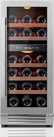 Ca'Lefort 15 Inch Wine Fridge, 28 Bottle Wine Cooler Refrigerator, 40-65°F Wine Refrigerator Glass Door, 3 LED Dual Zone Wine Fridge, Built-in or Freestanding Fridge for Home/Bar/Kitchen (3.0 cu.ft)