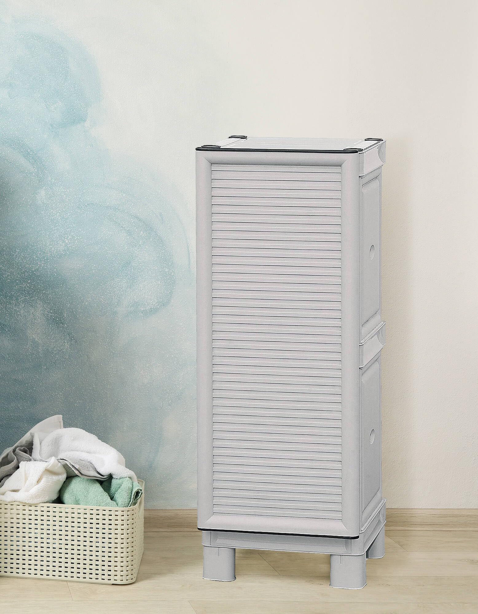 Dmora Mueble Multiusos para Exterior o Interior, Armario bajo de 1 Puerta y 1 Estante de Polipropileno, 100% Made in Italy, 35 x 39 x 92 cm, Color Gris Claro