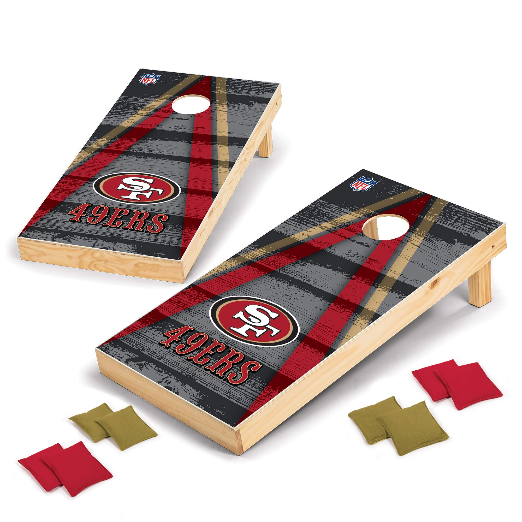 Wild SportsSan Francisco 49ers 2' x 4' Wood Tournament Set - Direct Print Vintage Triangle - Outdoor Set with Eight Bean Bags