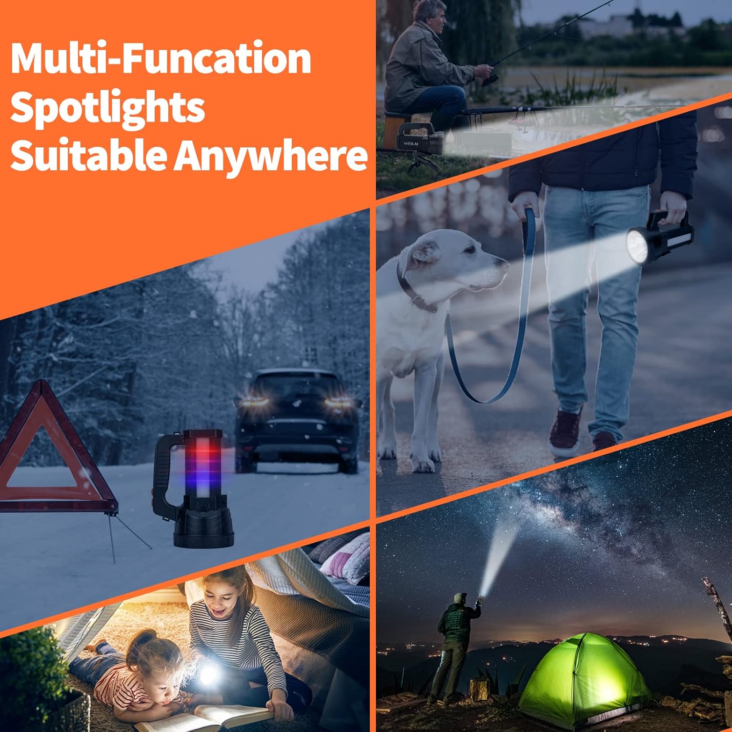 Super Bright Handheld LED Flashlight, USB Rechargeable Powerful Searchlight with 6 Light Modes, Waterproof Tactical Torch, Portable Lantern with Side Floodlight for Camping, Hunting, Emergency