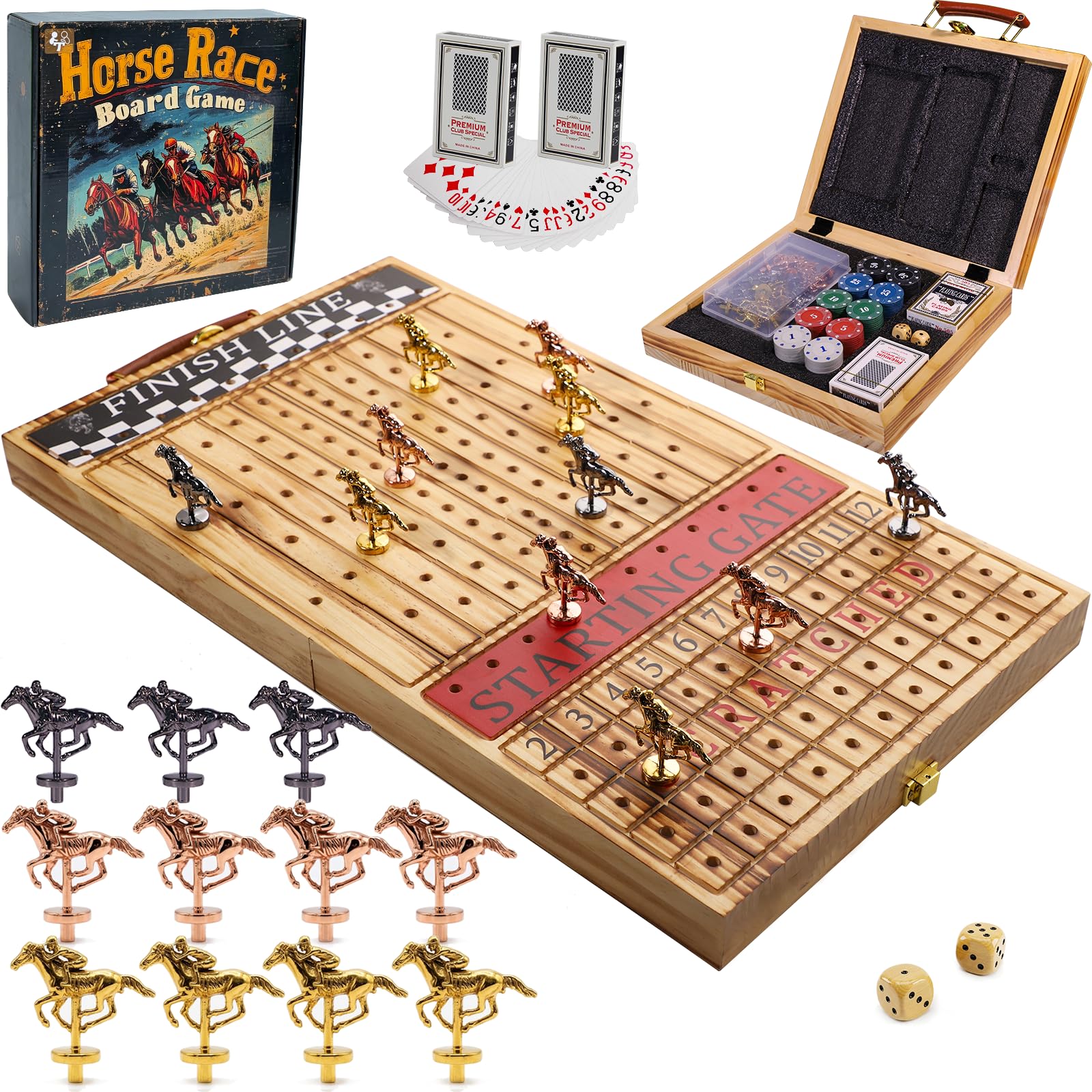 Amazon | Grhonior 木製フィニッシュライン 競馬ボードゲーム 高級