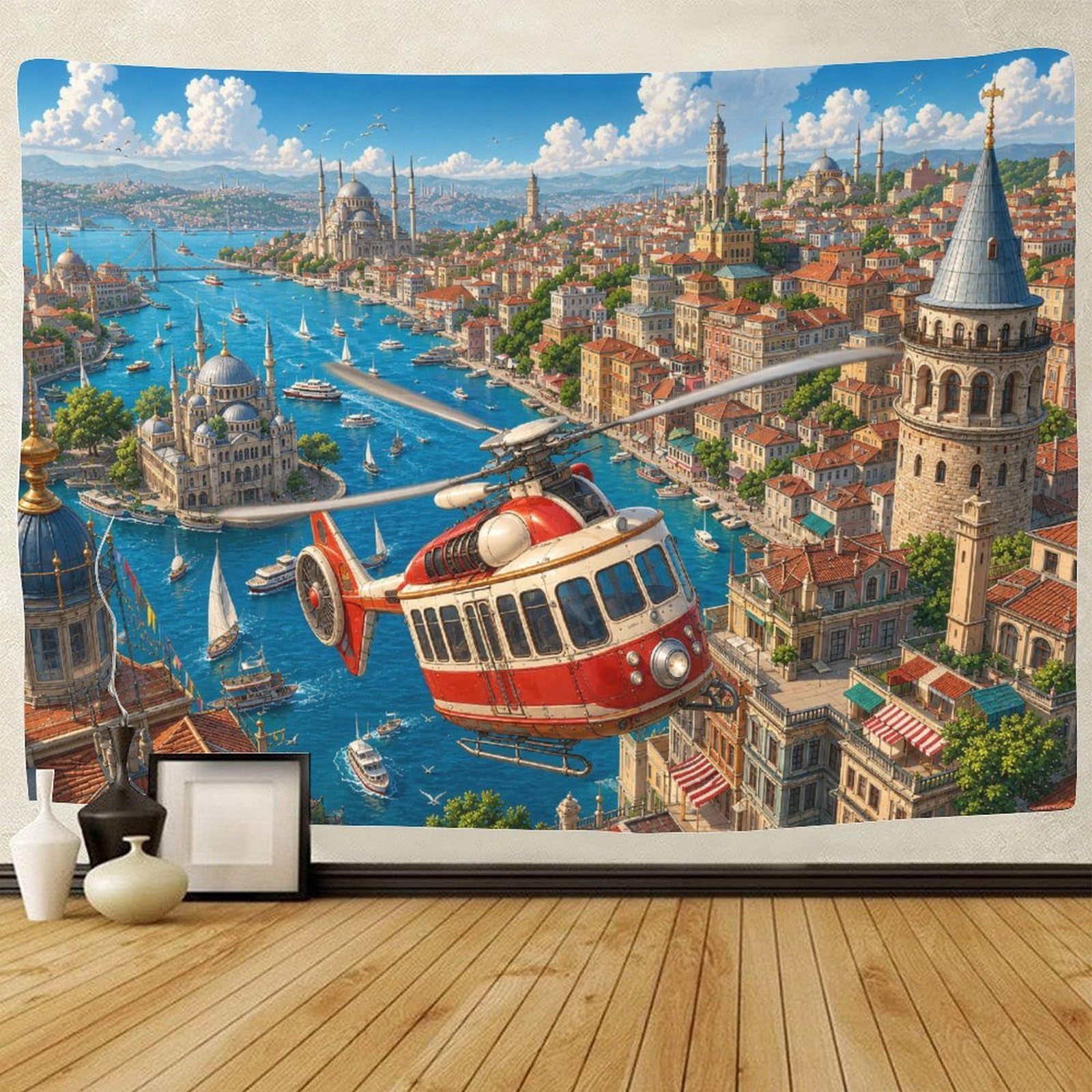 GPMNBCXZK Retro Futuristic Helicopter Wall Hanging Decor Wall Art Decor 3D Print Tapestry Tapestries Poster Home Decoration Bedroom College Dorm 180cmx230cm