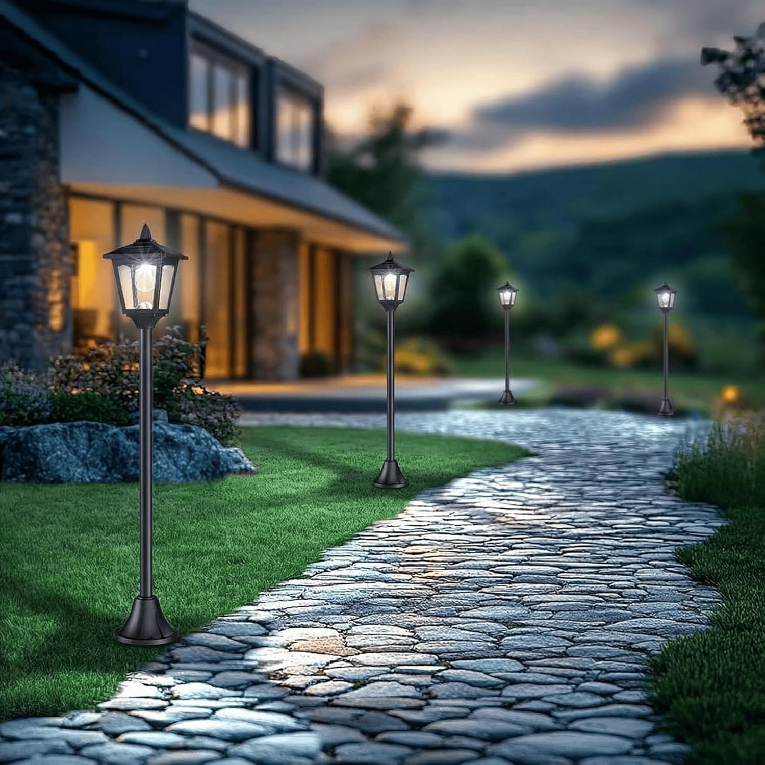 2-Pack Solar Lamp Post Lights Outdoor, 40 Inch Dusk to Dawn Solar Post Lights, Waterproof LED Solar Lights for Garden, Lawn, Pathway, Patio & Driveway