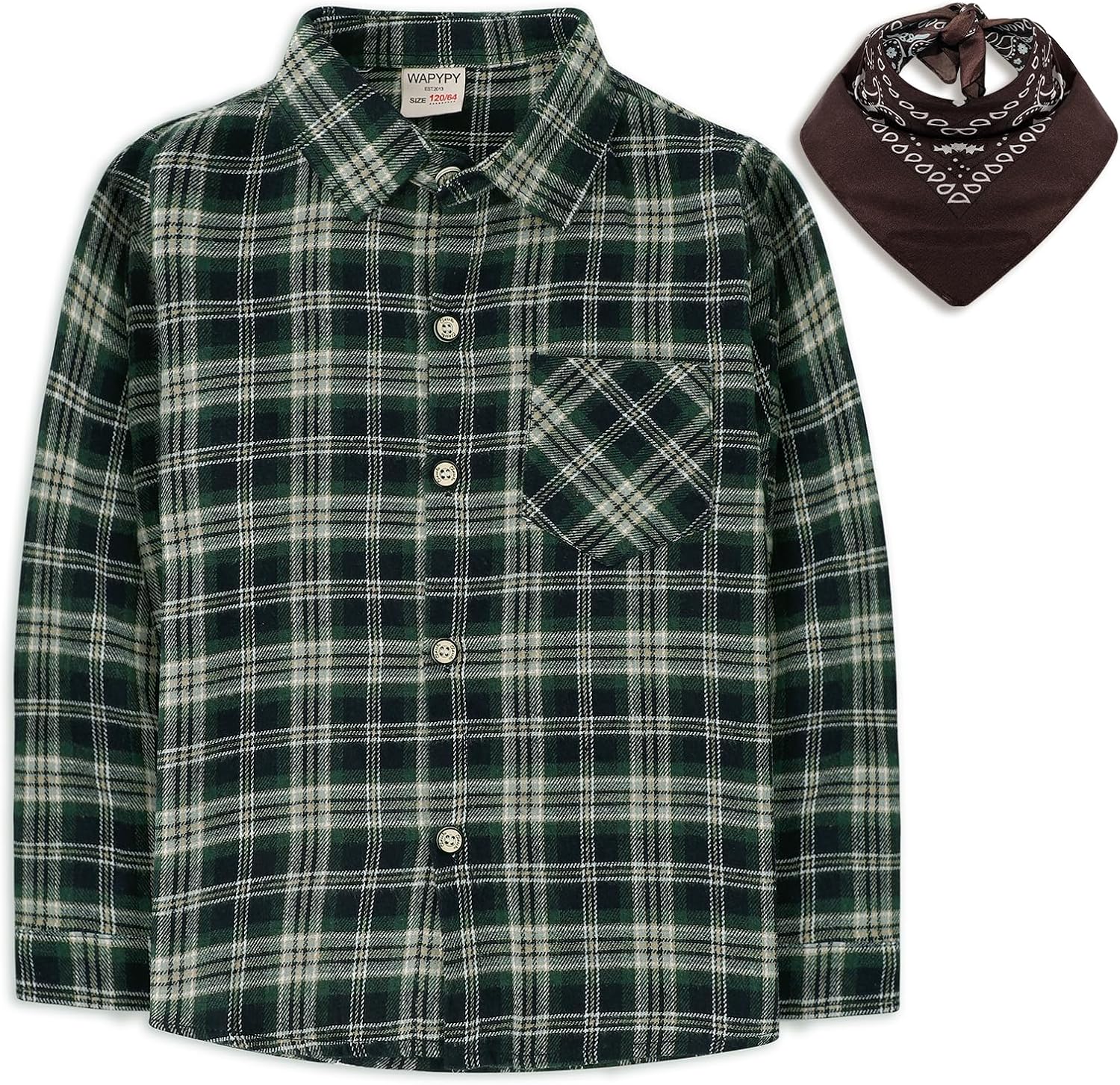 Boys' Button-Down Shirts Cowboy Western Plaid Long Sleeve with Bandana for Toddler Kids Outfit