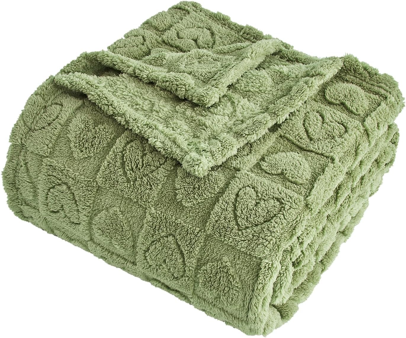 FY FIBER HOUSE Throw Blankets with Heart Checkered,Soft Warm Blankets for Lover Mom Father Gifts,Washable Lightweight Fuzzy Blanket for Couch Sofa Bed Office All Season(Sage Green,50