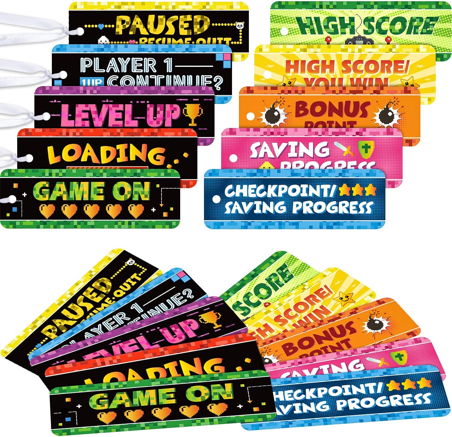 Outus 50 Video Game Bookmarks for Gamer Birthday Party, Pixelated Bookmarks for Pixelated Treat Bag Video Game Party Dec