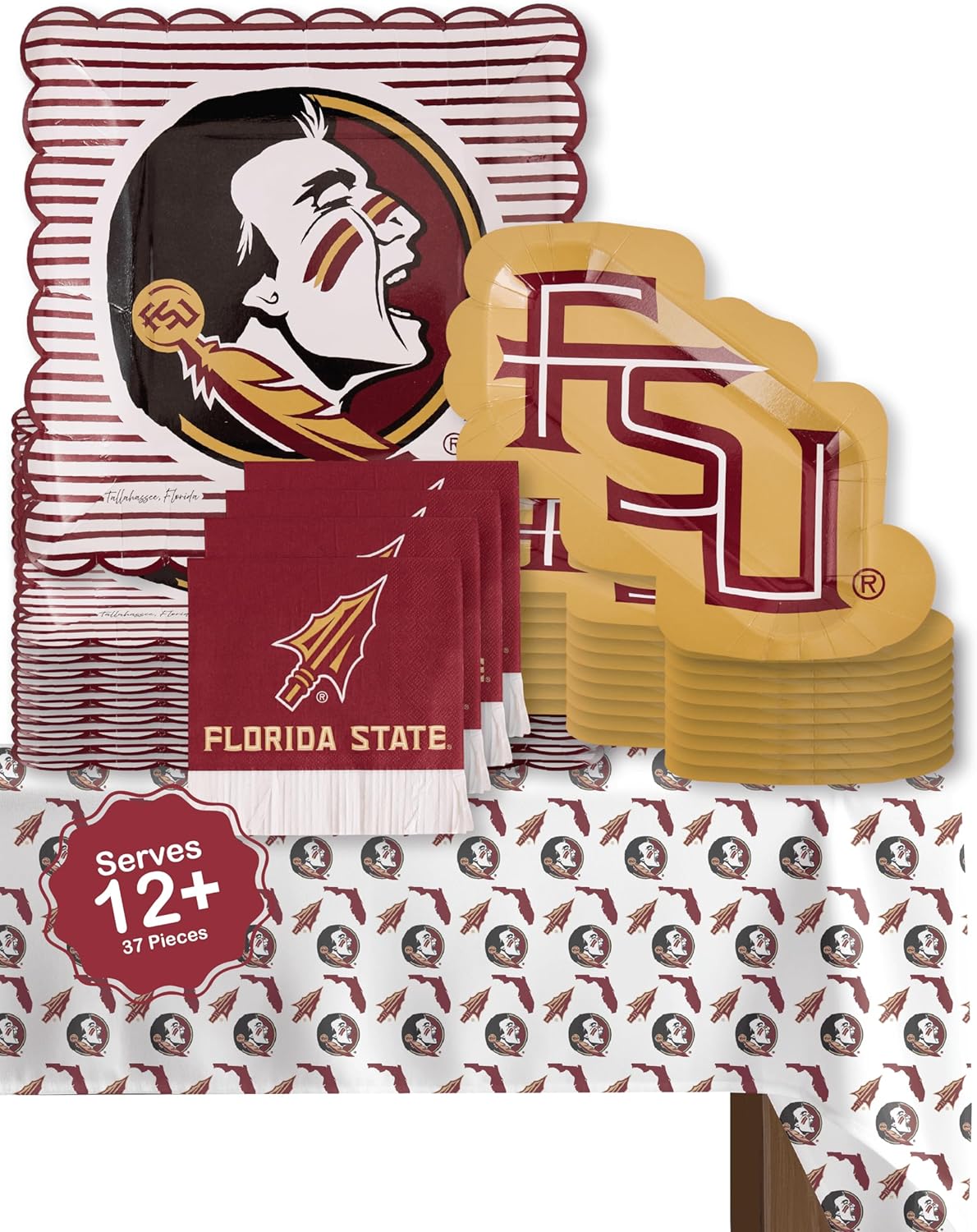 Michigan party supplies with Michigan tablecloth plates and napkins (37 piece set) for graduation, football tailgating, and birthday party decorations (Serves 12) (Michigan Wolverines)