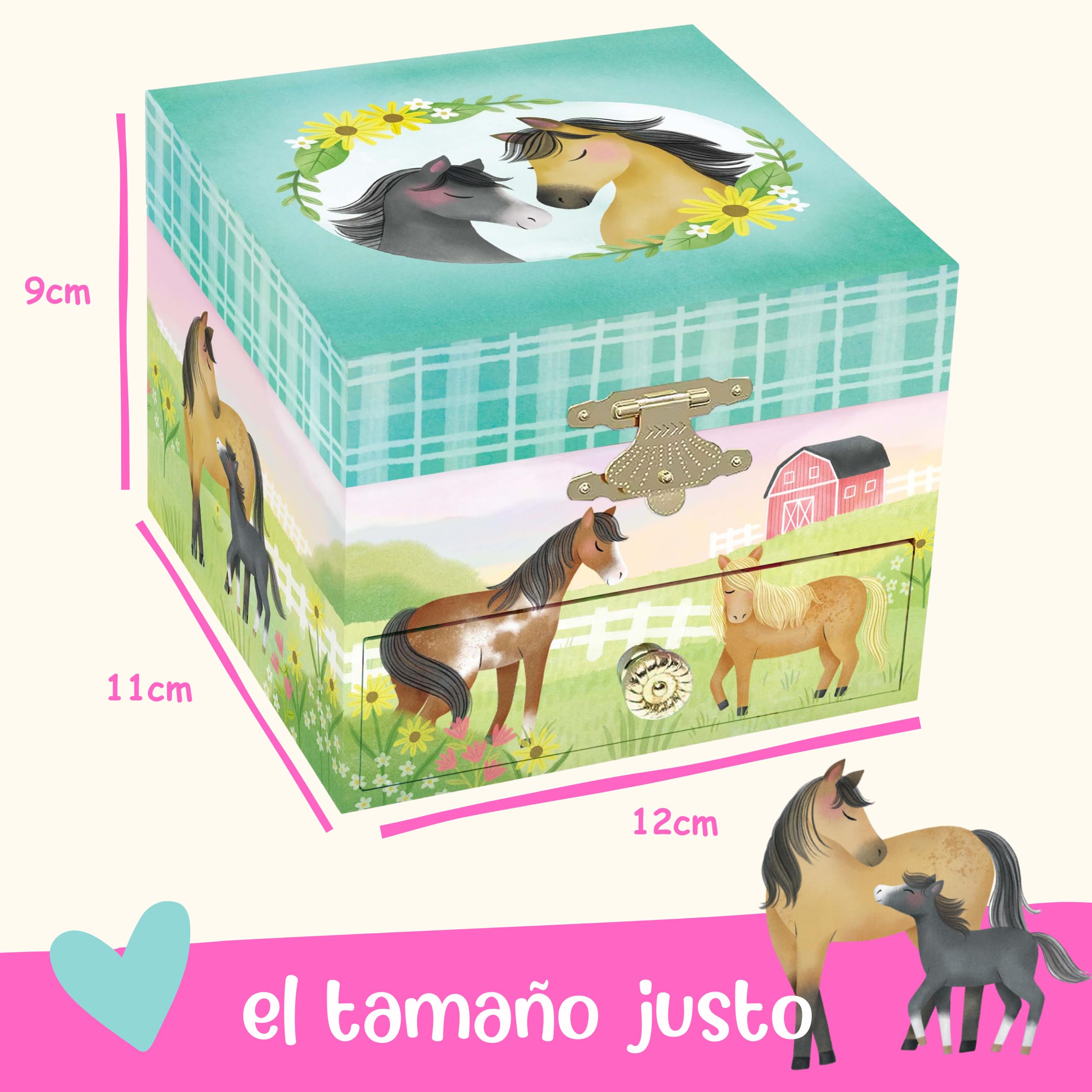 Giggle & Honey Joyero Musical para Niñas con Espejo y Cajón - Caja de Música Infantil Caballo