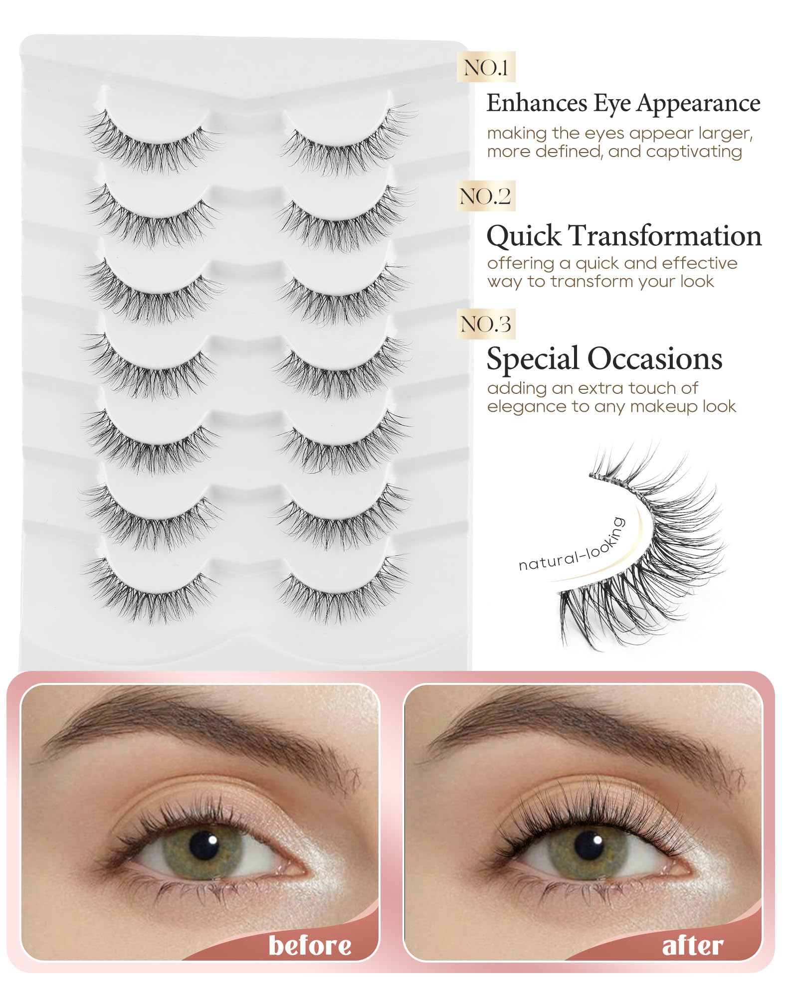 Eyelashes Natural Look Fake Small Eye Lashes Short (7MM-12MM) False Lash Wispy&Fuffly D86, Black - Image 2