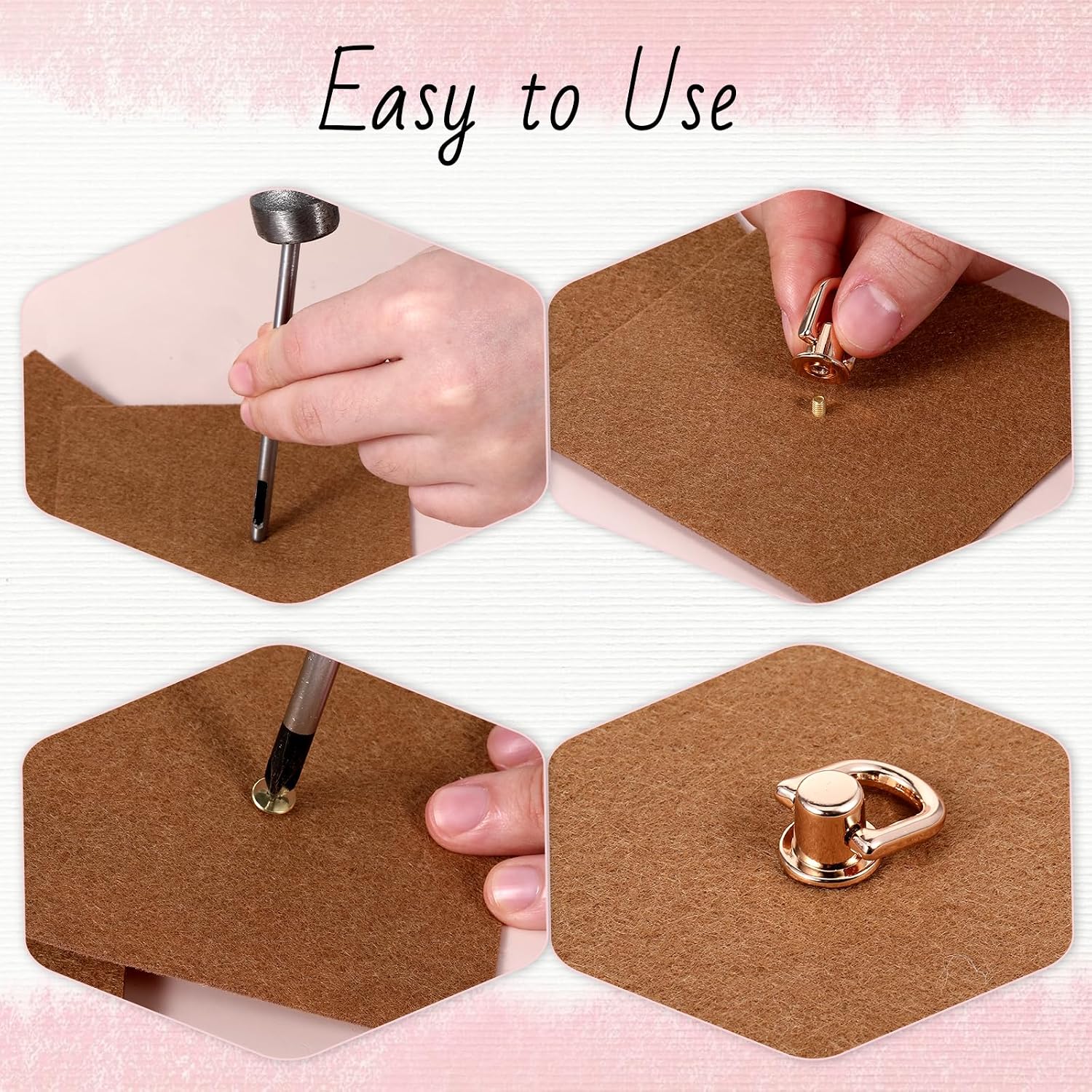 4pcs D Rings for Purse, 360 Degree Rotatable D Rings with 4 Leather Rivets and 1 Punch Tool for Leather Crafting, Crossbody Conversion Kit, Purse Hardware for Leather Crossbody Purse Craft