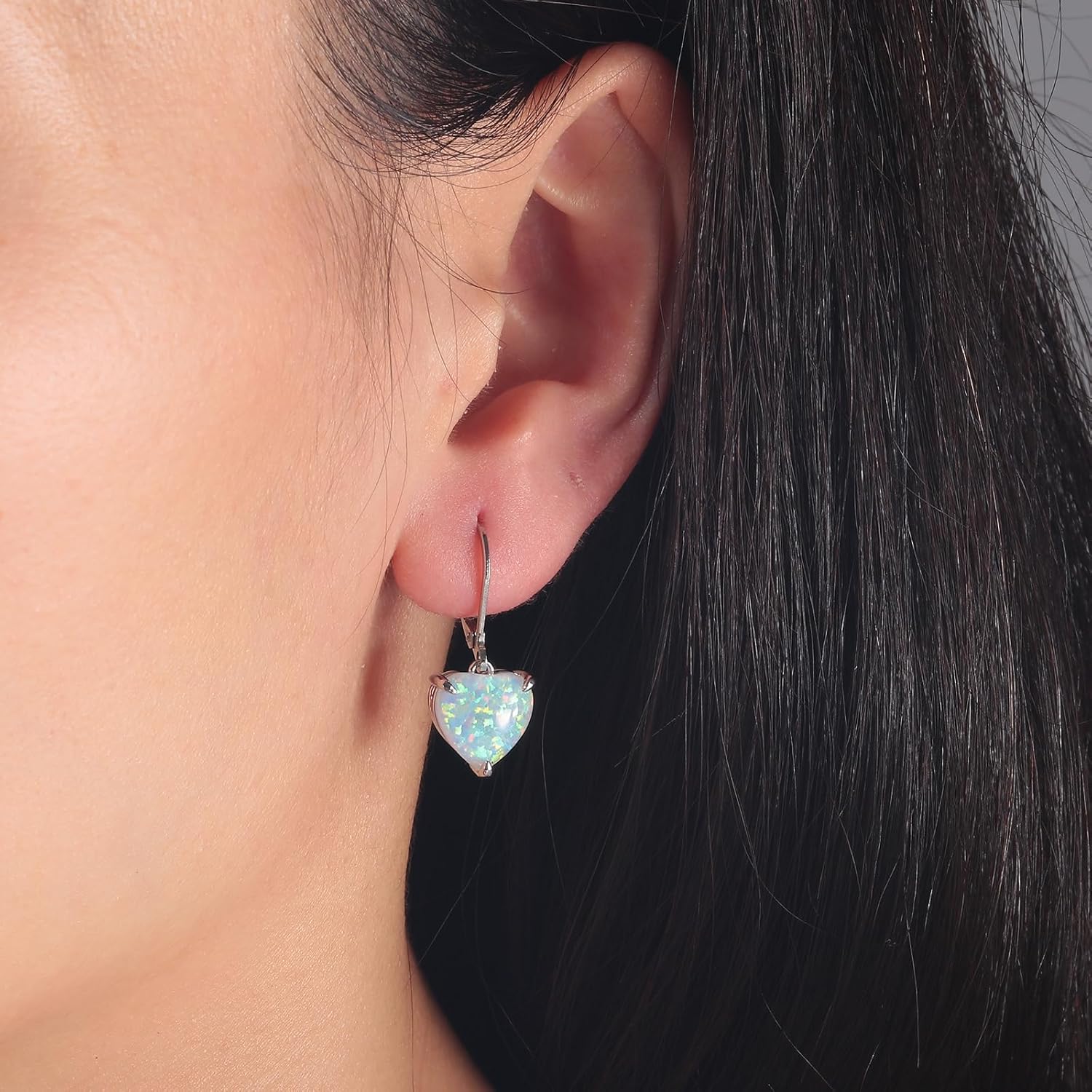 CiNily Heart Opal Earrings Leverback Drop Earrings for Women Hypoallergenic, Pendant Earrings 14K White Gold/Rose Gold Dangle Earrings Opal Hoops Birthday Wedding Mothers Day Jewelry Gifts - Image 2