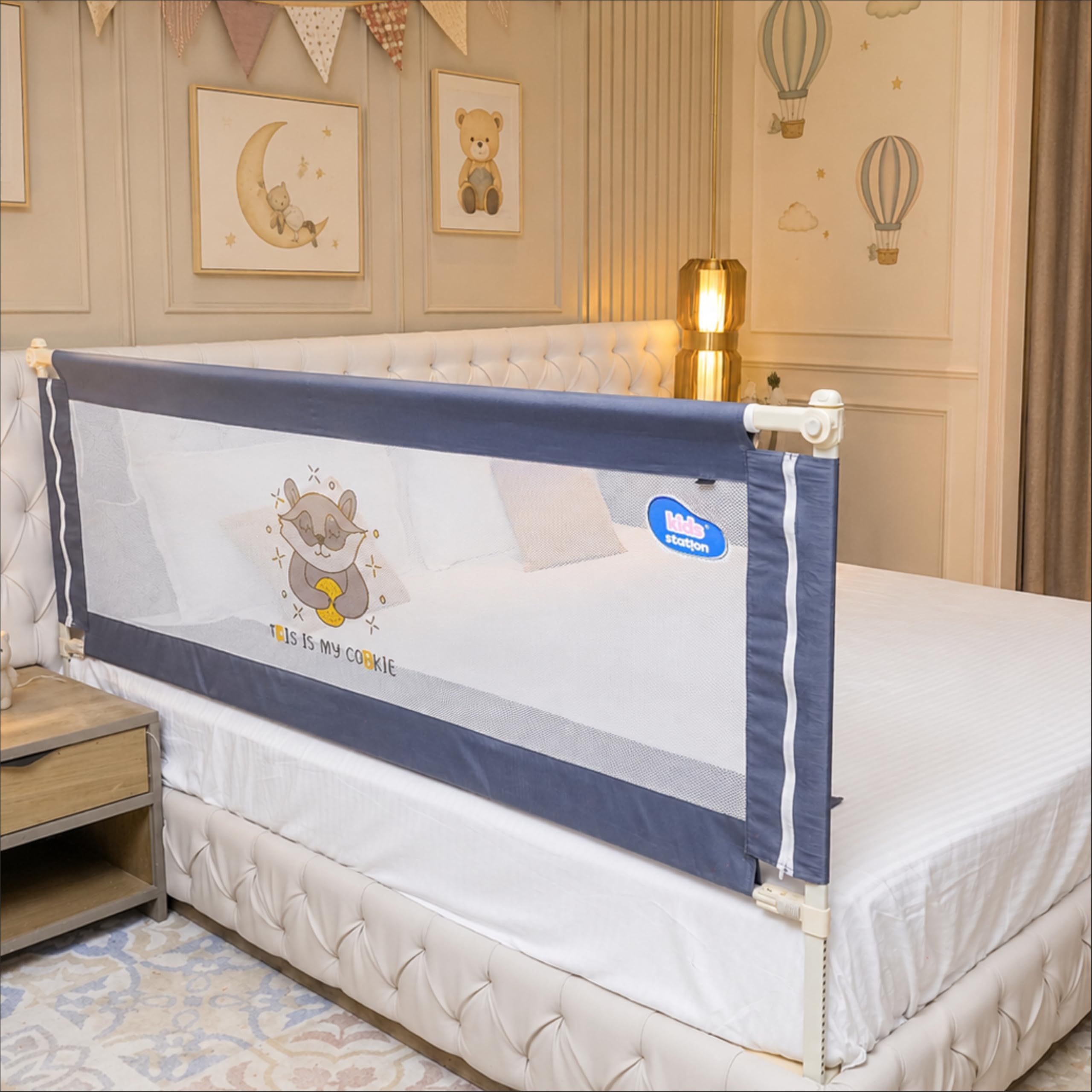Kids Station Baby Bed Rail Guard for Baby Safety - Sturdy and Adjustable Height - Portable Single Side Bed Rail for Infant & Toddler's Safety - Toddler Product - 5ft or 150cm (1 Side, Grey)-image-44