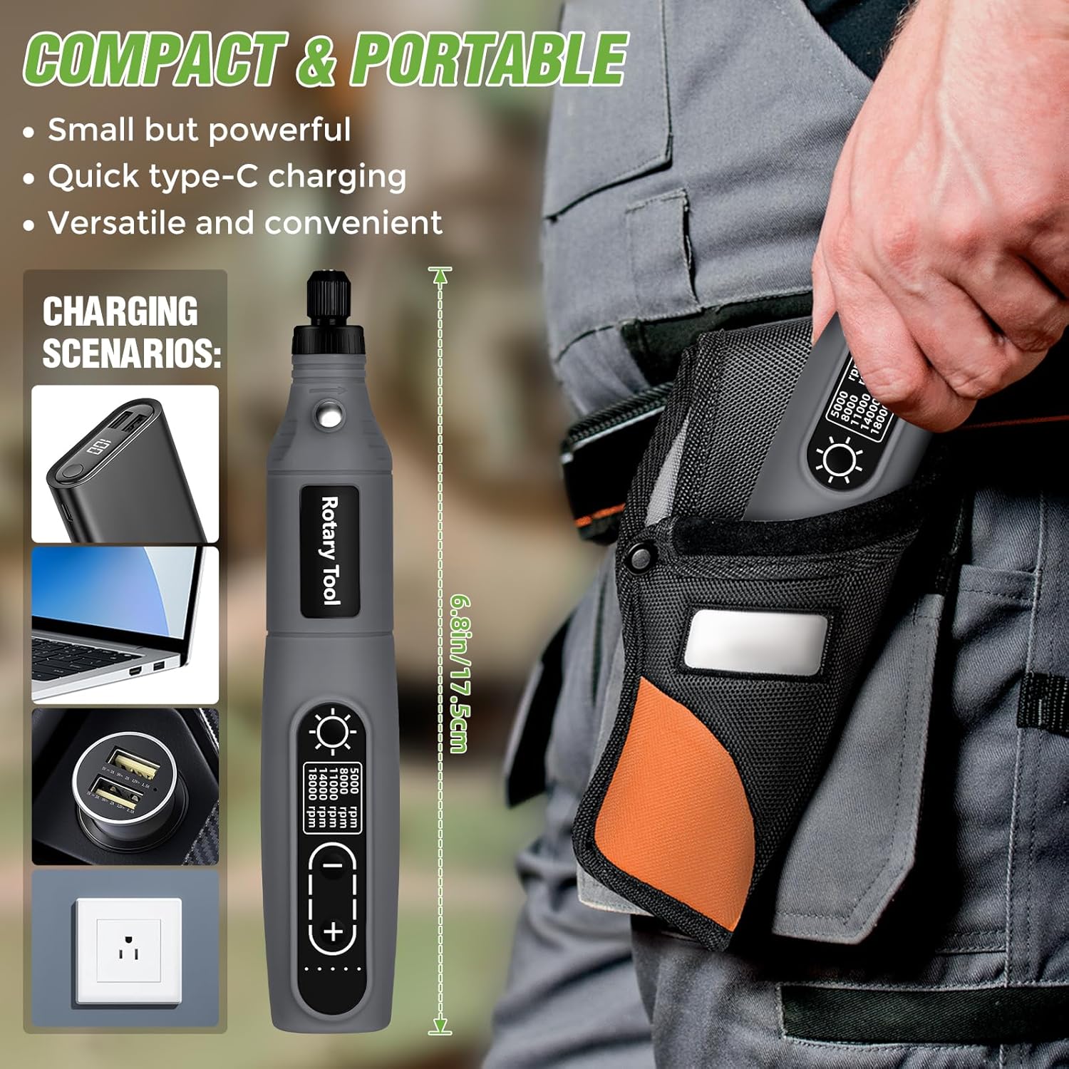 Mini Cordless Rotary Tool, 5-Speed 3.7V USB Rechargeable Rotary Tool Kit with 68 Accessories – Multi-Purpose Power Tool for Sanding, Polishing, Drilling, Engraving, DIY Crafts & Home Projects​