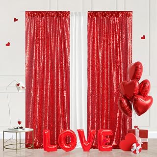 Eternal Beauty Sequin Backdrop Curtains, 2x8 Ft-2 Panels Red Back Drop for Shimmer Photography Party Wedding Birthday Decor