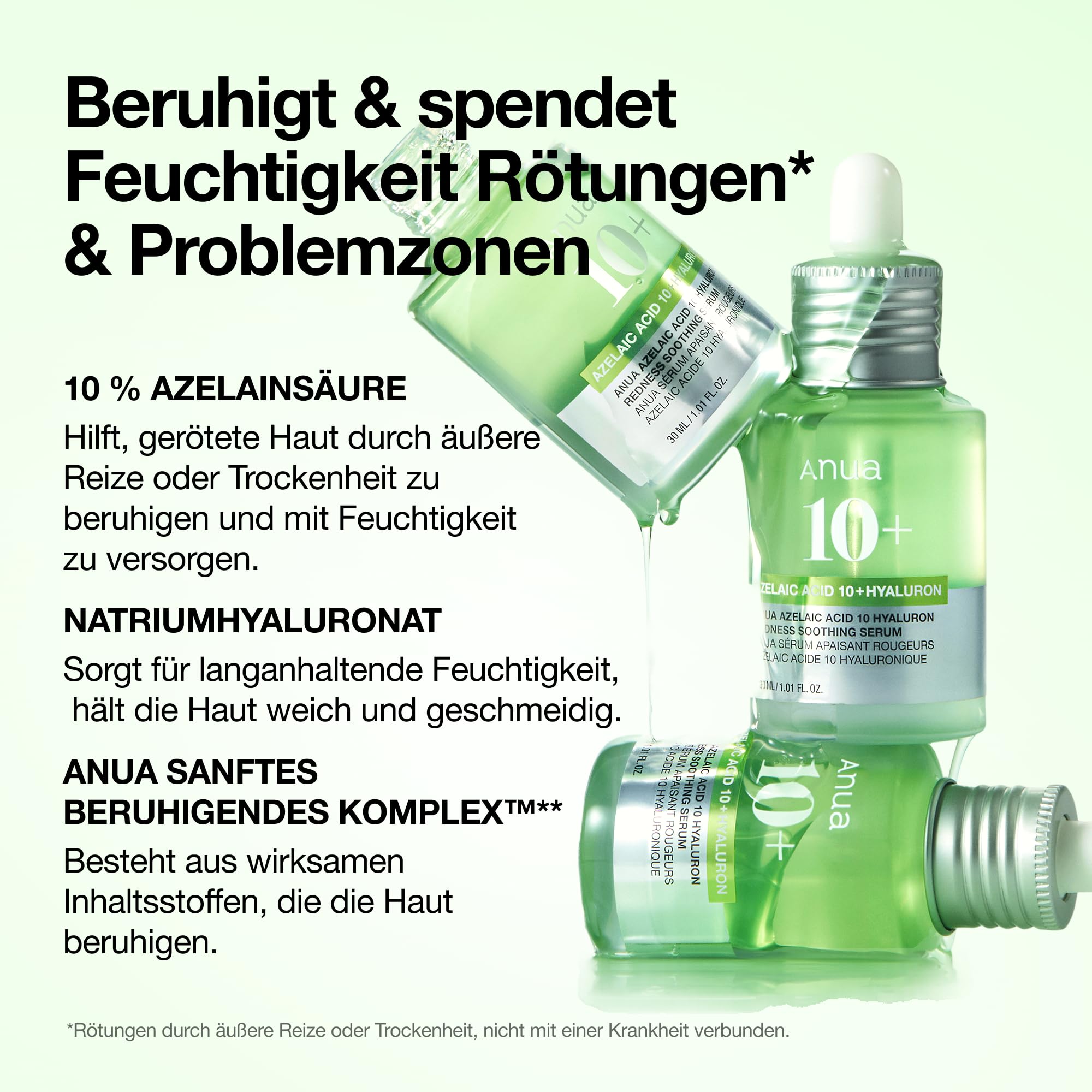 Anua Azelaic Acid 10 Hyaluron Redness Soothing Serum, Gesichtsserum für unreine & empfindliche Haut, Leichte & hydratisierende Hautpflege bei Unreinheiten, Hyaluronserum, Korean Skincare, 30ml