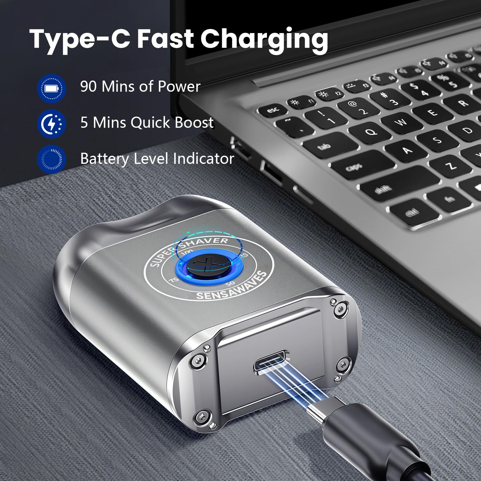 Mini rasoio elettrico, in lega, portatile, da viaggio, senza fili, rasoio elettrico ricaricabile USB-C, per uomo, rasatura a secco, impermeabile IPX7, testina staccabile, facile da pulire