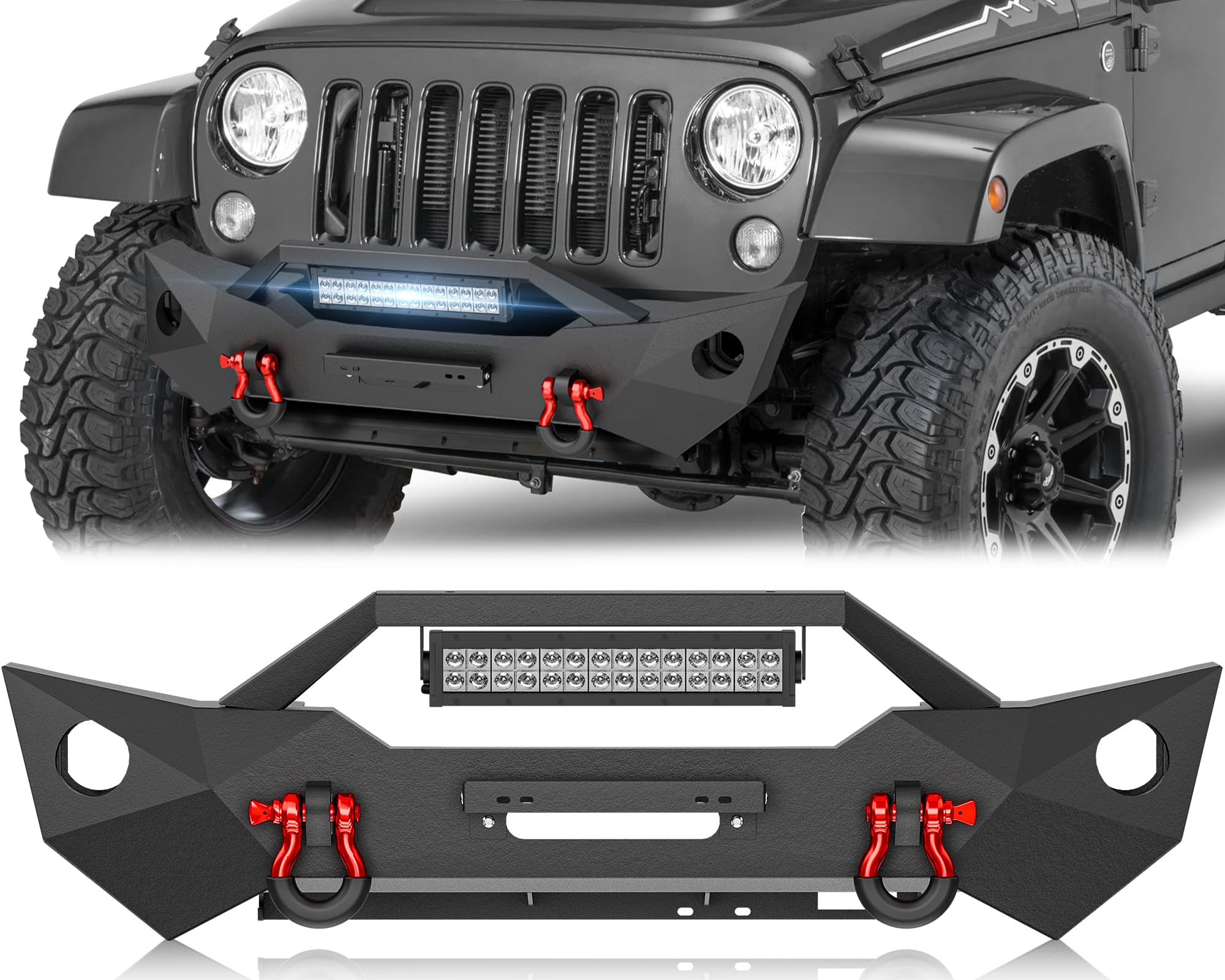 YZONA Stubby Front Bumper Compatible with 2007-2018 Jeep Wrangler JK JKU