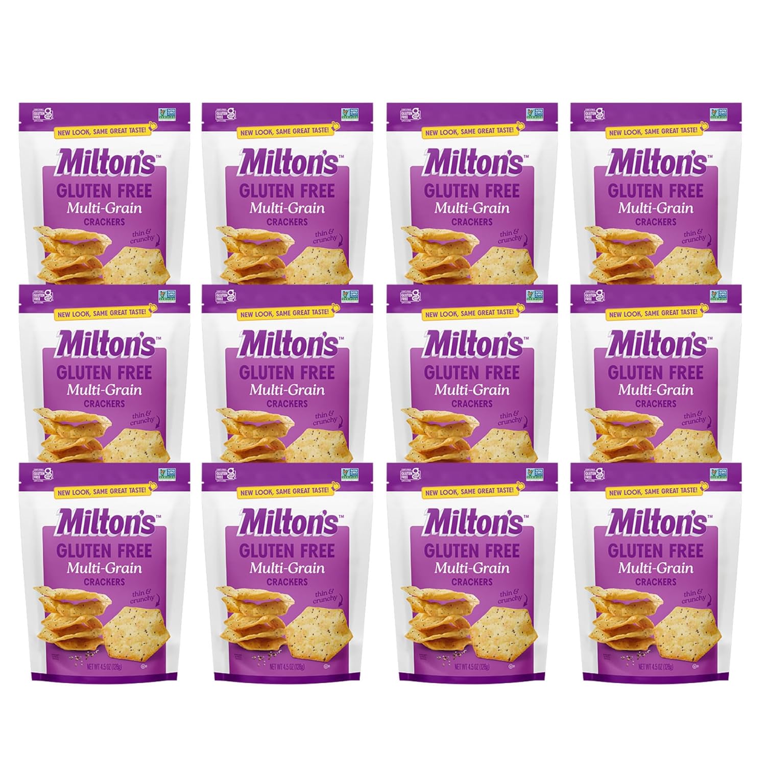 Milton's Gluten Free Crackers, Multi-Grain - Non-GMO Project Verified, Kosher, Certified Gluten Free Snack, 7 Grains In Every Bite - 4.5 Oz, Pack of 12