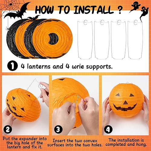 Miniatura 4 de Juego de decoraciones de Halloween para interiores, faroles de papel y abanicos, bufanda de chimenea de chimenea, alfombra de telaraña, bandera, 60