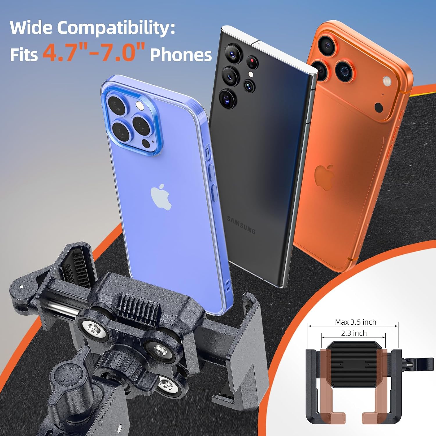 New Anti-Vibration Bike Phone Holder, Shockproof Motorcycle Phone Mount with Secure Lock, Camera FriendlyHandlebar Phone Holder for E-Bike, Electric Scooter, Bicycle, Fits 4.7-7 Inch Phones