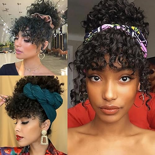 Miniatura 5 de Afro Fringe Kinky Curly Bangs Clips Hairpieces Cola de caballo Extensión Peluca Pieza Natural Fibra Resistente al Calor Pelo Sintético Para Mujeres