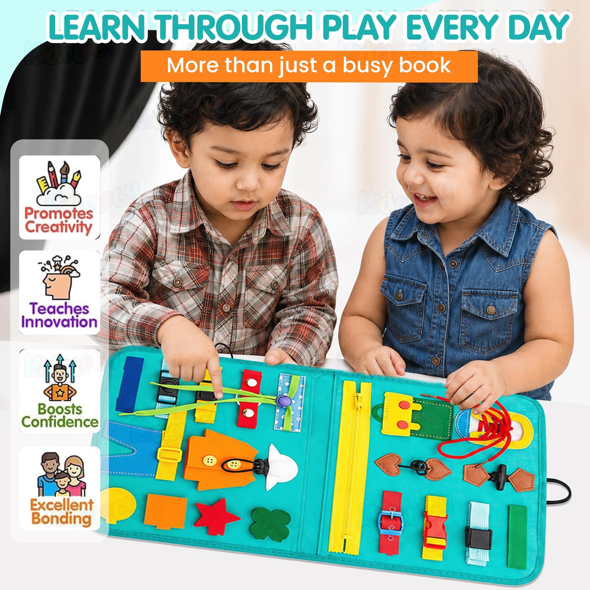 Kidology Montessori Busy Board Toy To Develop Basic Skills|Educational Sensory Board Travel Toys For Plane Car Aged 3+ Kids|Activity Parents-Kids Travelling Toys|Multicolor 1