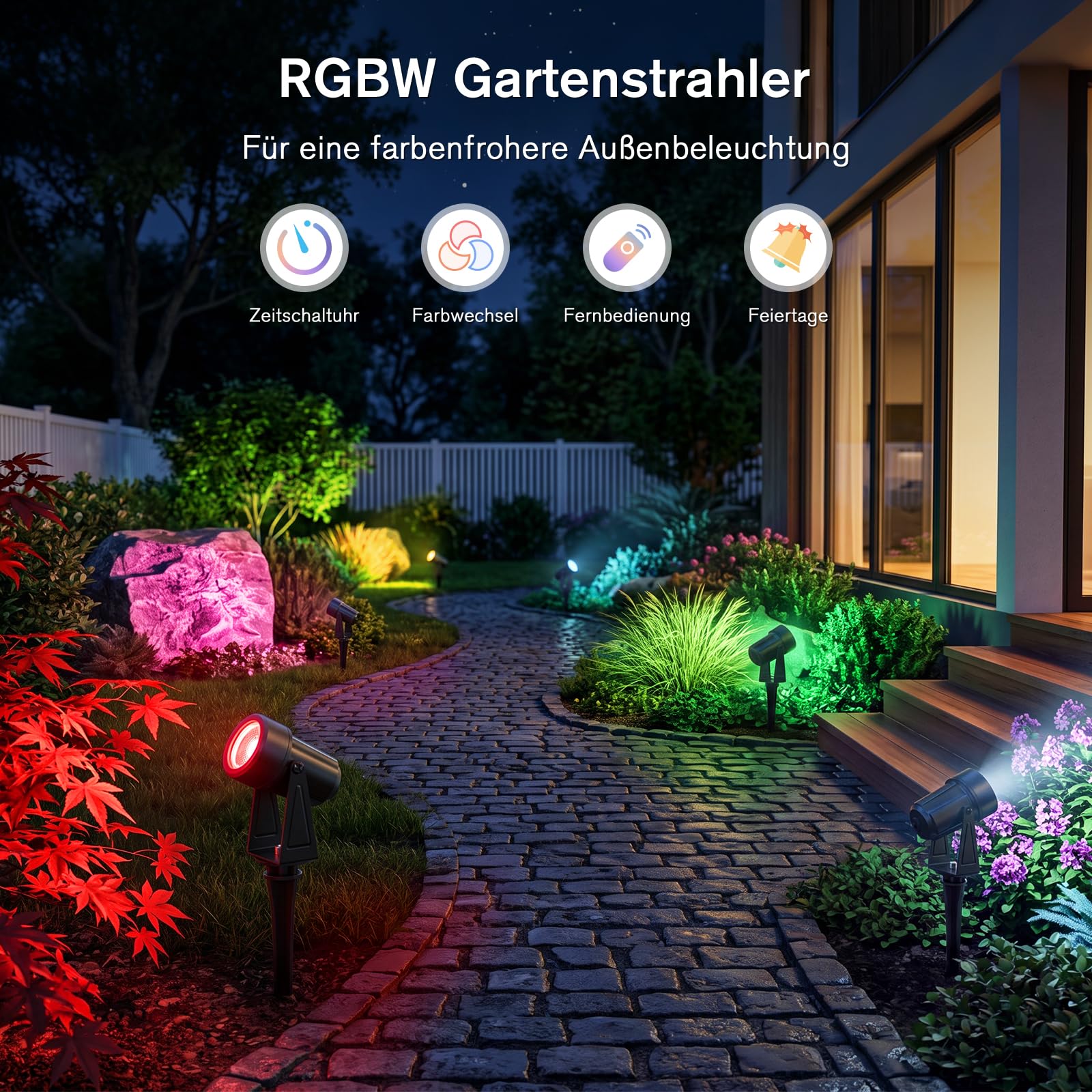 NIORSUN Éclairage Jardin LED RGB, Spot Extérieur 27V IP67, 17m, Lot de 4