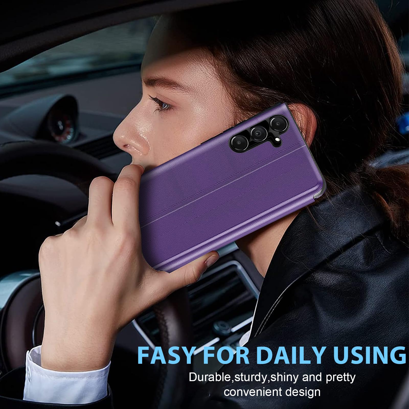 Carcasa S25 para Samsung Galaxy S25 de piel transparente con tapa fina, funda para Galaxy S25, carcasa 360 antigolpes, antigolpes, antiarañazos, con función atril para Samsung S25 Case (violeta)