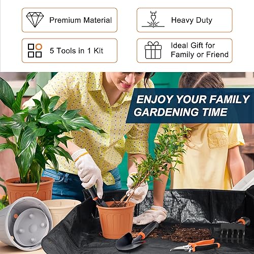 Miniatura 7 de Joyfair Juego de herramientas de jardín, 5 herramientas de jardinería para mujeres y hombres, kit de herramientas de mano de jardinería con tijeras