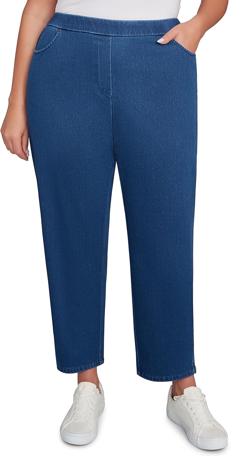 Denim Knit Short Length Split Hem Jeans