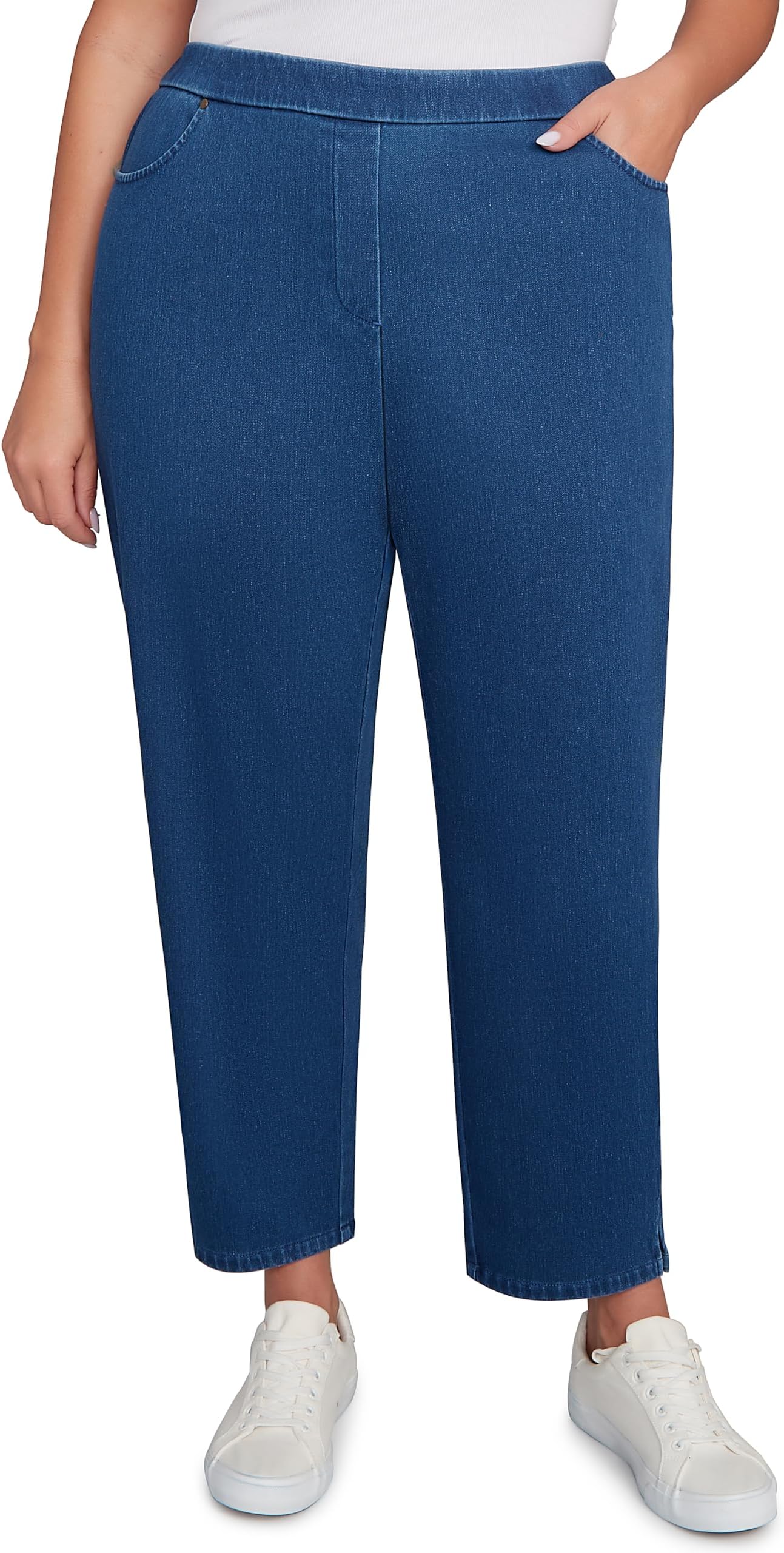 Denim Knit Short Length Split Hem Jeans