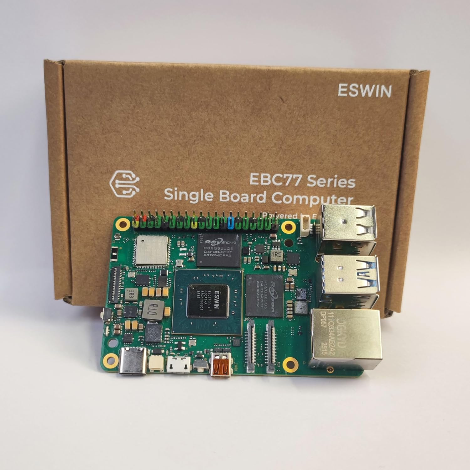 ESWIN Computing EBC77 Series EBC7700 RISC-V Single Board Computer(EBC7700 SBC) Powered by EIC7700 SoC +Heat Sink+ (Free Network Cable and USB Cable Provide)