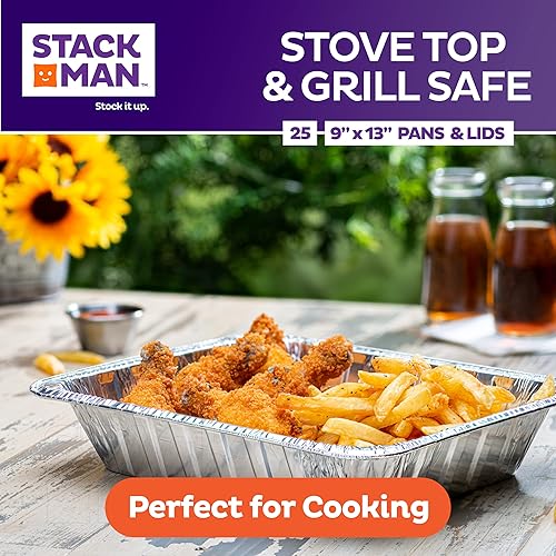 Miniatura 4 de Bandejas de aluminio desechables de 9 x 13, alta resistencia, tamaño medio, con tapas de papel de aluminio, para cocinar, hornear, calentar, cocer