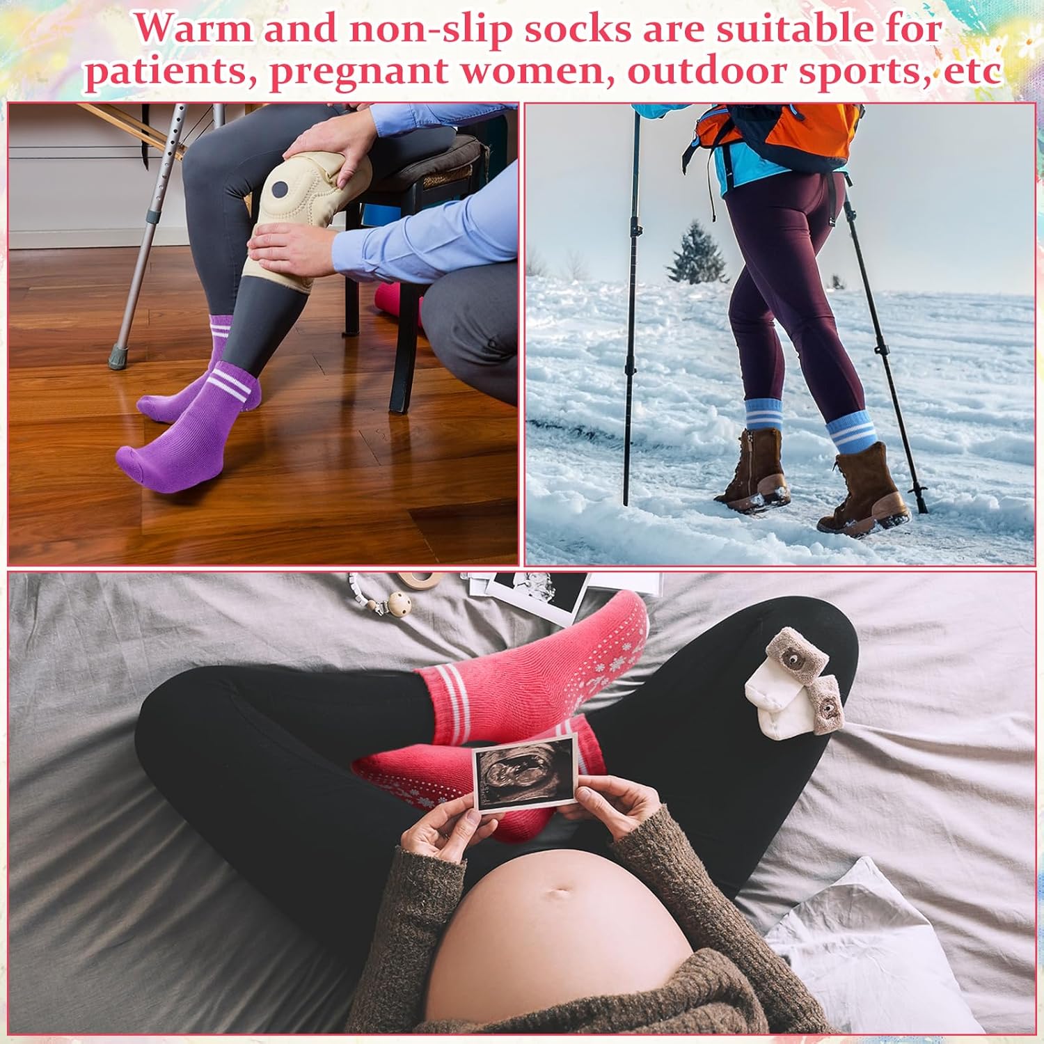 Cuffbow 6 Pairs Warm Thermal Socks with Grips for Women Fleece Lined Non Slip Hospital Slipper Socks for Winter Women Gifts - Image 6