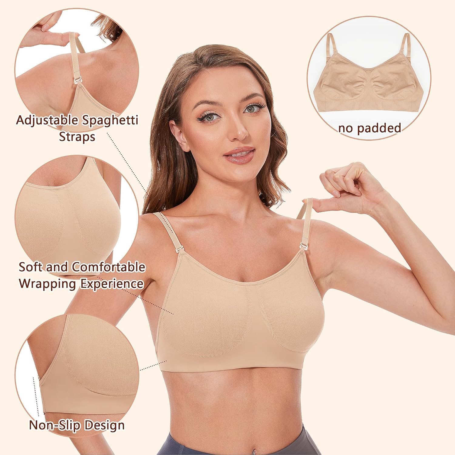 Stelle Women's Clear Strap Nude Dance Bra Wireless Invisible Low Back Unpadded Bra with Convertible Straps - Image 4