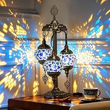 3 Globes Turkish Mosaic Lamp, 23" Handmade Moroccan Table Lamp, Blue