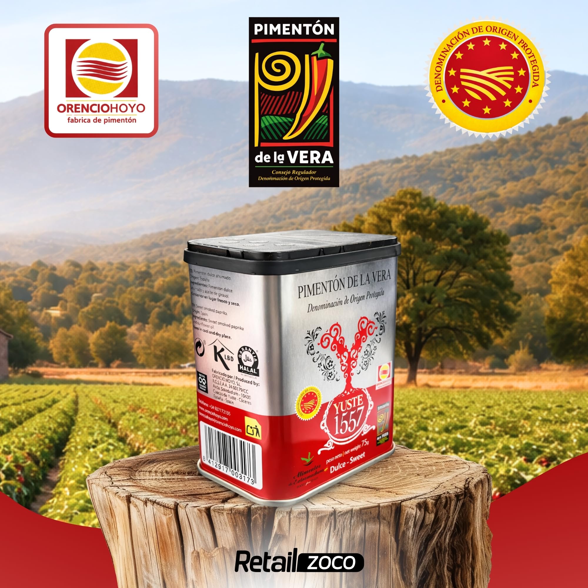 Pimentón de la Vera Ahumado Dulce, Denominación Origen Protegida, Pimentón Yuste 1557, Producido en Extremadura, Ideal para guisos, carnes, salsas, embutidos y platos tradicionales, 1 bote de 75 gr - imagen 6