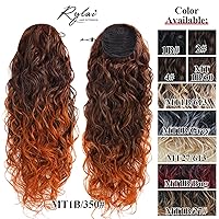 Vista 5 de Copper Ginger 350 - Extensiones de cola de caballo ombré, largo, rizado, ondulado, grueso, extensiones de cola de caballo con clip, color rubio