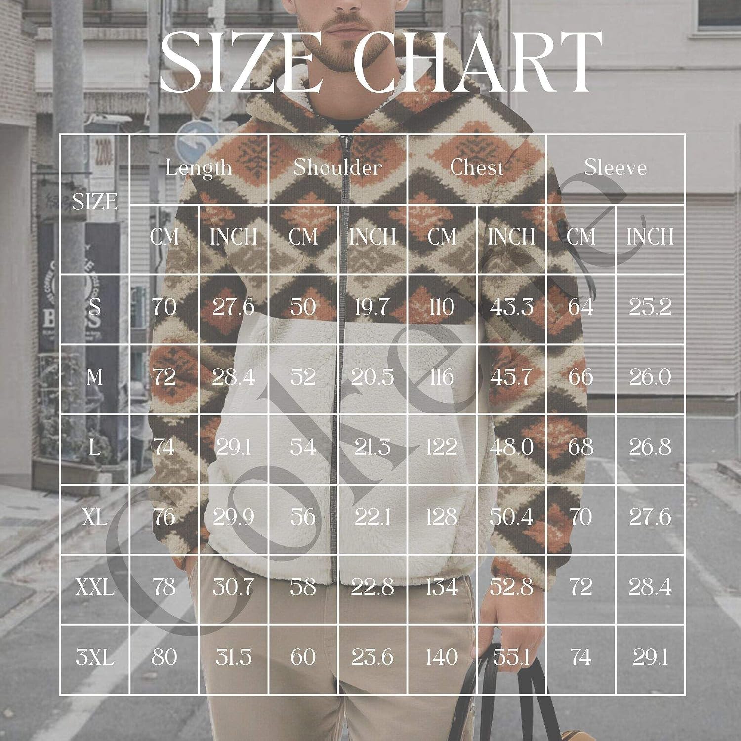 Men's Aztec Print Jacket Heavyweight Fleece Full Zip Up Jacket Winter Casual Soft Warm Outwear Hooded Coat with Pocket