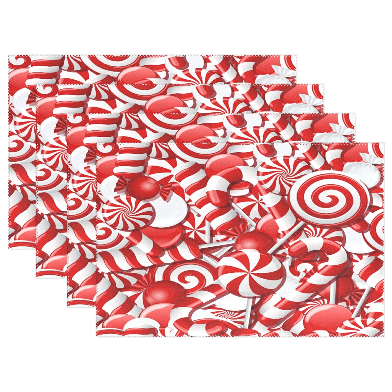 Ollabaky Candies Christmas Placemats, Washable Durable Heat Resistant Non Slip Table Place Mats for Dining Table Set of 4