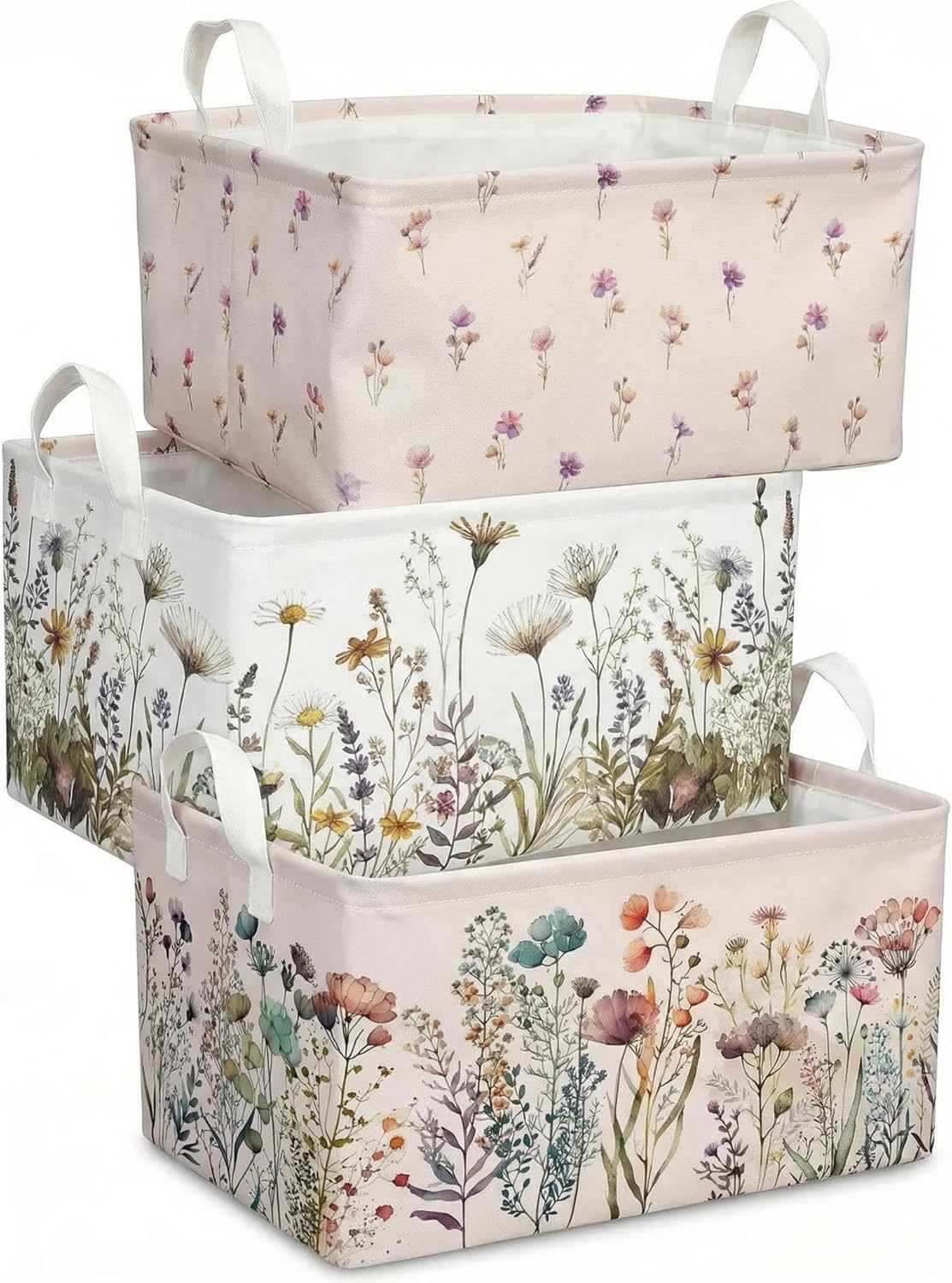 Wild Flowers Shelf Basket Floral Baby Shower Basket for Kids Girls Room Rectangle Clothes Toys Cube Storage Basket (Flowers)