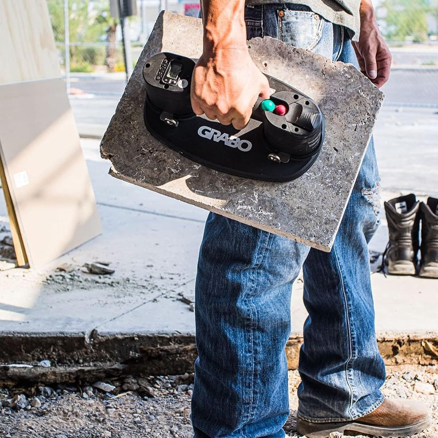 GRABO Pro Electric Vacuum Suction Cup Lifter With Automatic Turn On/Off Pump Function Digital Display Electronic Pressure Gauge for Wood Drywall Granite Glass Tile Heavy Lifting Tool