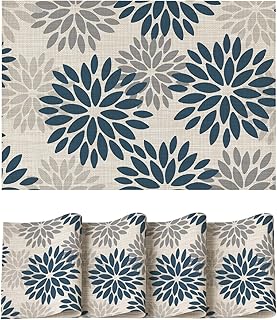 Artoid Mode Floral Vinyl Placemats Set of 4, Heat Resistant Washable Non-Slip Plistic PVC Place Mats for Party Kitchen Dining Decor, Blue Grey - Buy now