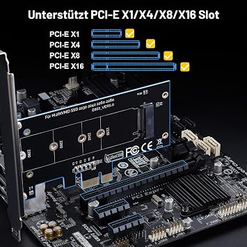 NVME PCIE Adapter M.2 SSD to PCIE - Powerful Heatsink Dissipation - Compatible with X1 X4 X8 X16 Interface for M-Key M.2 SSD - 2230224222602280 - Complete Package Included