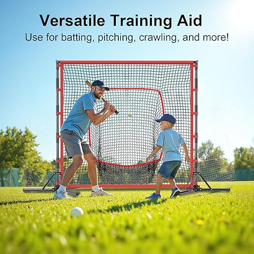 Miniatura 6 de Red de práctica de béisbol y softbol, 7 x 7 pies, red de entrenamiento de béisbol portátil de alta resistencia para golpear bateo, atrapar lanzar
