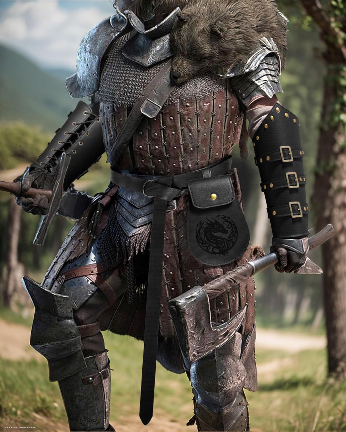 3PCS Renaissance Accessories – Viking Renaissance Belt, Medieval Pouch & Leather Bracers for Halloween - Image 8