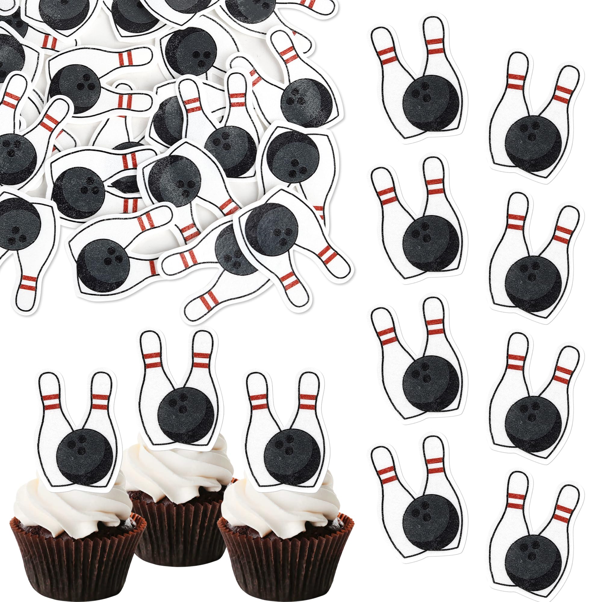Amazon.com: 48 Pack Edible Bowling Cupcake Toppers Sport Bowling Party ...
