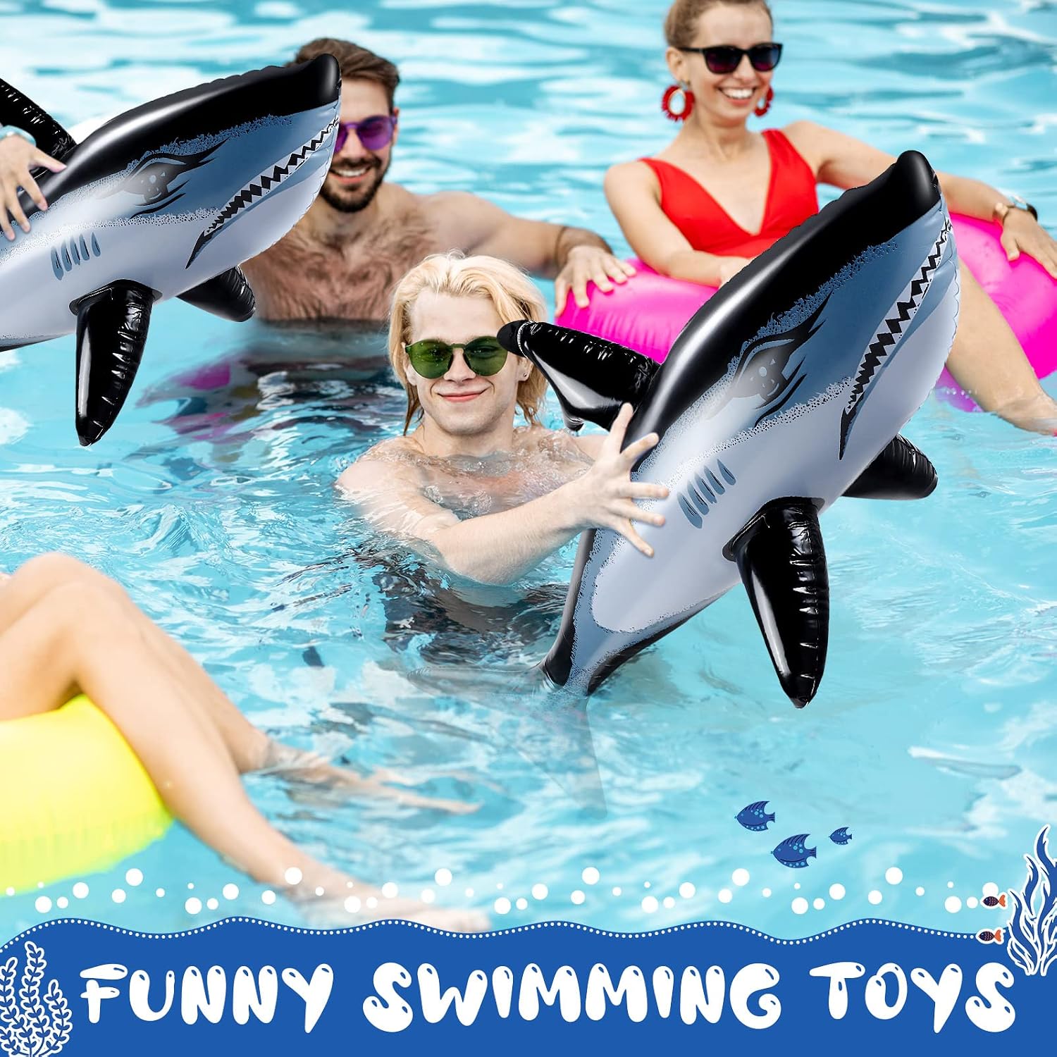 Aoriher 3 Pcs Inflatable Shark Pool Float 32 Inch Party Toys Adults image 5