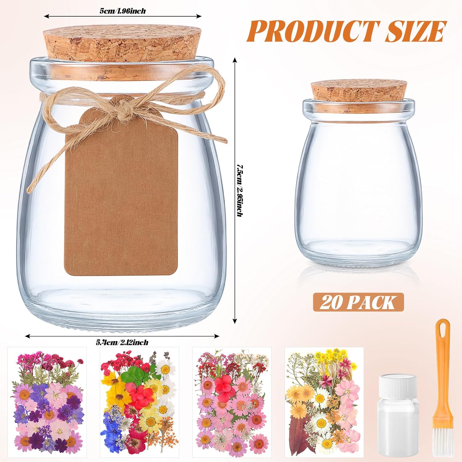 Mimorou 162 Pcs DIY Dried Pressed Flowers Mason Jar with Cork Lids Set 140 Natural Real Pressed Flowers 20 Small Glass Favor Jars 3.5 oz Making Favor for Wedding DIY Candle Craft